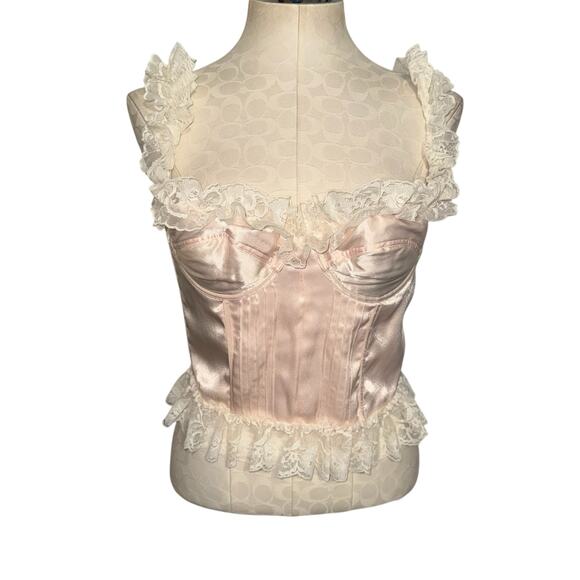Victoria's Secret Vintage Lingerie Corset Bustier Top Pink Smocked Lace Medium - Picture 1 of 6